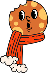 Groovy cookie character with scarf illustration