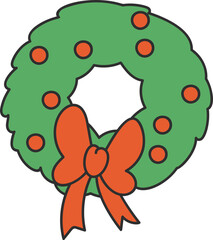 Groovy christmas wreath illustration 