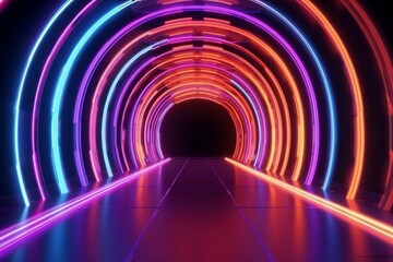 Fototapeta premium Abstract neon tunnel with colorful streaks. 3D render. Generative AI