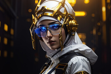 cyberpunk hijab girl future tech islamis era