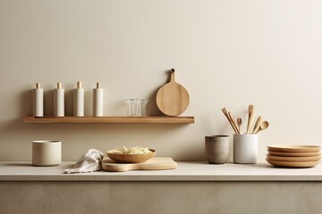 Minimalist kitchen with sustainable dishwashing tools. Generative AI