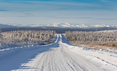 Fototapeta na wymiar Winter road in South Yakutia, Russia