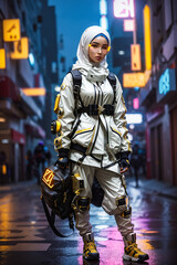 cyberpunk hijab girl future tech islamis era