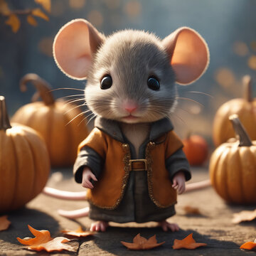 Ai image of little mouse on halloween party

