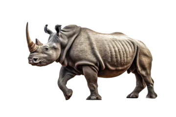 Deurstickers Isolated side view of walking rhino on transparent background.generative ai © LomaPari2021