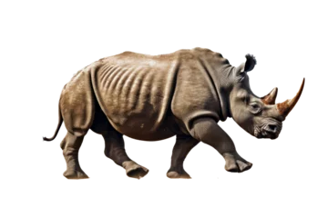 Keuken spatwand met foto Isolated side view of walking rhino on transparent background.generative ai © LomaPari2021