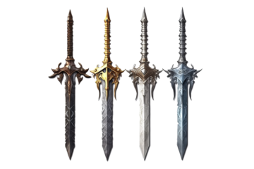 ancient swords isolated on transparent background, generative ai.