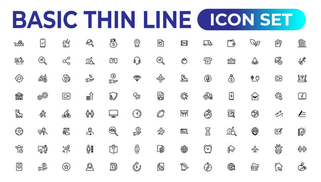Web icons. Business, finance, creativity.Set of thin line web icon set, simple outline icons collection, Pixel Perfect icons, Simple vector illustration.