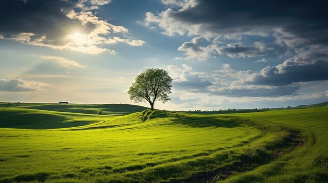 Free photo of a Springtime Beauty: A Scenic Landscape with Dramatic Sky and Lush Meadows