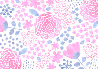 水彩で描いた北欧風のピンクの花柄の背景