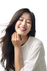 Fototapeta premium asian woman, elegant profile, gentle smile, pristine attire isolated transparent background