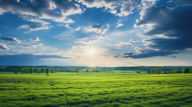 Free photo of a Springtime Beauty: A Scenic Landscape with Dramatic Sky and Lush Meadows