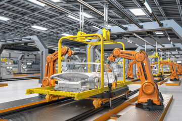 Automation automobile factory with robot assembly line manufacture ev car