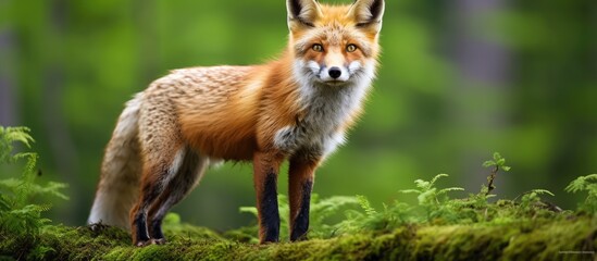 Obraz premium Red fox in green nature in national park