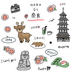 奈良の手描きのアイコンセット