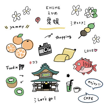 愛媛の手描きのアイコンセット