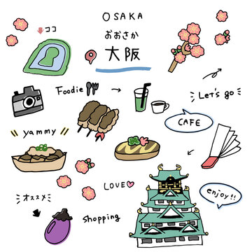 大阪の手描きのアイコンセット