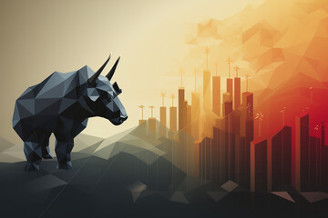 stock market bull illustration - bullish market trading - obrazy, fototapety, plakaty