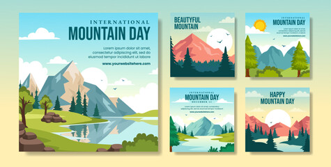 Naklejka premium International Mountain Day Social Media Post Cartoon Hand Drawn Templates Background Illustration