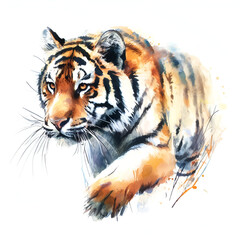 Watercolor tiger isolated on white background 