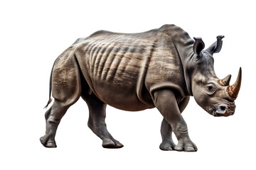 Fototapeta premium Isolated side view of walking rhino on transparent background.