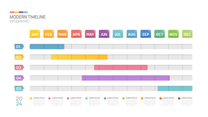Gantt chart timeline infographic template. Modern milestone element timeline diagram calendar and 4 quarter topics, vector infographics. - obrazy, fototapety, plakaty