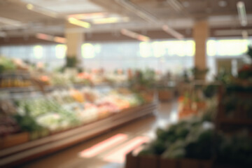 Abstract blur supermarket grocery store defocused for background - obrazy, fototapety, plakaty
