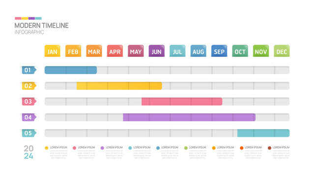 Gantt chart timeline infographic template. Modern milestone element timeline diagram calendar and 4 quarter topics, vector infographics.