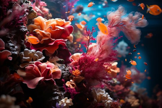 3D wallpaper, beautiful corals under sea water