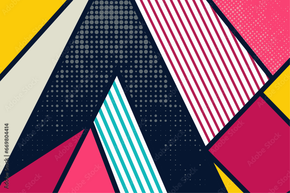 Poster retro geometric mid century modern pattern with triangle. vector abstract background texture design,
