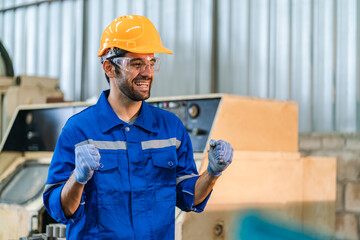 Professional male caucasian engineer or manufacturing worker man person in factory portrait, smart...