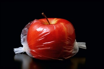 a plastic-wrapped apple, symbolizing excessive modern usage. Generative AI