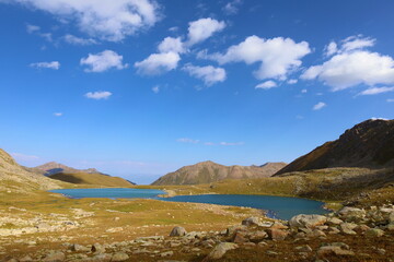 Third stage of Ak-Suu Traverse trek  - Boz-Uchuk lakes in Tian Shan mountains, Karakol, Kyrgyzstan