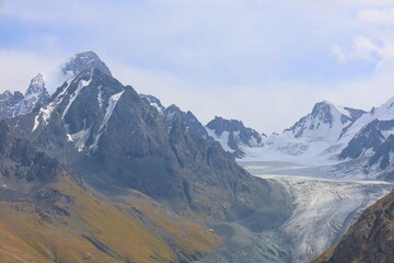 Turgan Aksuu Glacier view on a long-distance hiking trail called Ak-Suu Traverse