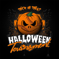 Halloween tournament.Baseball ball as pumpkin