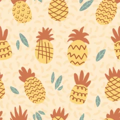 Poster Fun Yellow Pineapples Vector Repeat Seamless © AikoTextiles
