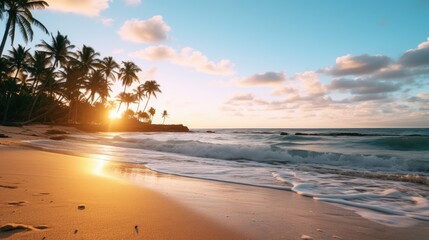 Fototapeta na wymiar Photo of Tropical Paradise A White Sand Beach Under Cloudy Skies