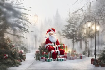 Santa Claus with christmas gifts. Generative Ai