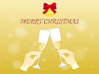 シャンパンで乾杯する人の手とキラキラ輝くゴールドのクリスマスの背景