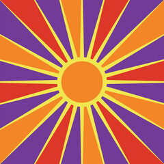 Retro sunshine background. Vector illustration
groovy retro style colourful sun rays striped background.