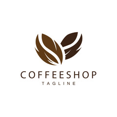 Coffee Shop Logo, Black Coffee Bean Design Vector Drink Simple Symbol Illustration Template
