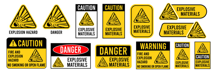 Danger explosive hazard symbol safety sign isolated on white background. - obrazy, fototapety, plakaty