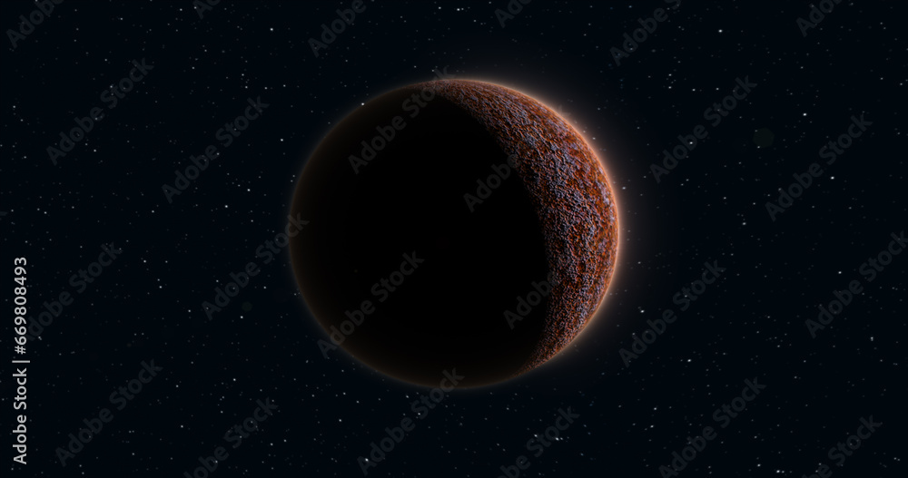 Poster abstract planet red rusty realistic futuristic round sphere against the background of stars in space