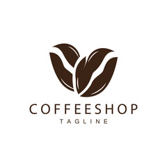 Coffee Shop Logo, Black Coffee Bean Design Vector Drink Simple Symbol Illustration Template