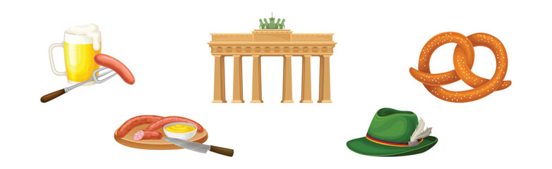 Germany Object and Symbol with Beer, Sausage, Pretzel, Hat and Brandenburg Gate Vector Set © Happypictures