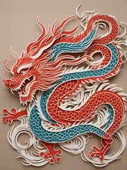 ペーパークラフトの龍、辰年、イラスト背景｜Papercraft dragon. Year of the dragon. illustration background. Generative AI