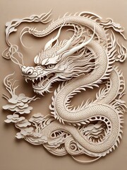 ペーパークラフトの龍、辰年、イラスト背景｜Papercraft dragon. Year of the dragon. illustration background. Generative AI