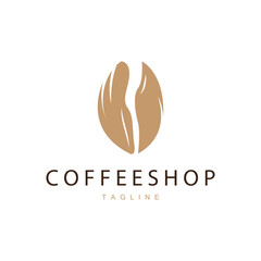 Coffee Shop Logo, Black Coffee Bean Design Vector Drink Simple Symbol Illustration Template