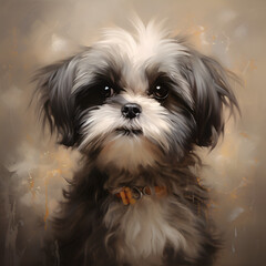 Shih Tzu Puppy Dog Artistic Style Painting Drawing Portrait 