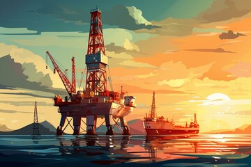 Illustration of drilling rig in the petroleum industry. Generative AI